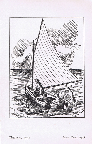 Roger Sturge's parents' Christmas Card, 1937, with a drawing by Titty Altounyan