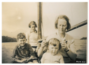 Roger Sturge (in sunhat) on Mavis, Coniston Water, 1941