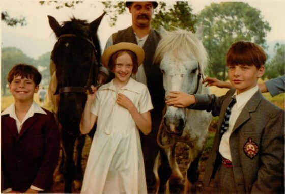 Steven Grendon, Sophie Neville and Simon West with Mr Jackson at Holly Howe - photo: Daphne Neville.