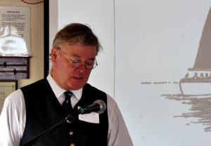 Dan Houston, Editor of Classic Sailor magazine, Marathon Reading, Pin Mill, 21 Oct 2017. Photo by Peter Willis