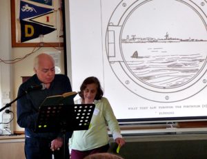 Frances Wheen and Julia Jones, Marathon Reading, Pin Mill, 21 Oct 2017. Photo by Peter Willis.
